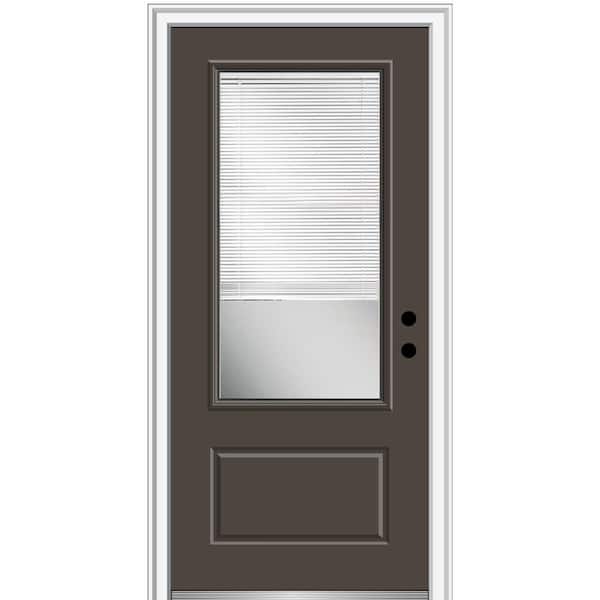MMI Door 36 in. x 80 in. Internal Blinds Left-Hand Inswing 3/4-Lite Clear 1-Panel Painted Fiberglass Smooth Prehung Front Door