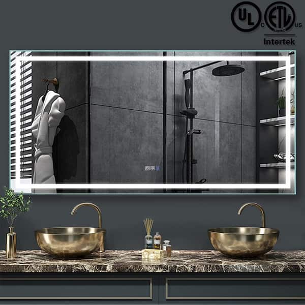 Xspracer Victoria 72 in. W x 36 in. H Large Rectangular Frameless Wall Mounted LED Light Bathroom Vanity Mirror in Silver