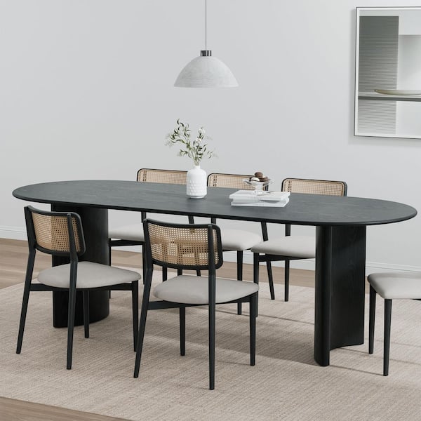 Lirago Oval Black Wood 79 in. Double Pedestal Dining Table Kitchen ...