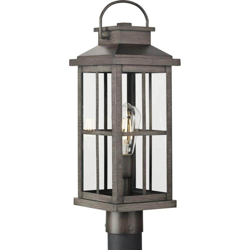 Antique Pewter Clear Glass Farmhouse Outdoor Post Lantern
