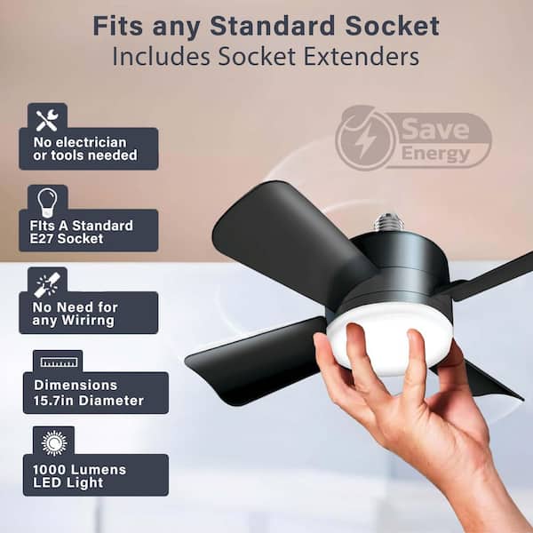 Bell + Howell 15.7 in. Indoor Matte Black Ceiling Fan with Remote