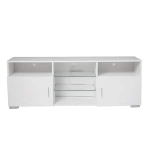 57.1 in. White TV Stand with 2 Storage Drawers and 5 Open Layers Fits TV's up to 65 in. with RGB LED Light