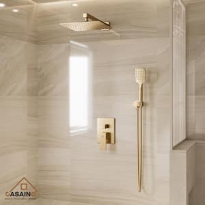 3-Spray Pattern 10 in. Wall Mount Shower System Shower Head and Functional Handheld, Brushed Gold (Valve Included)