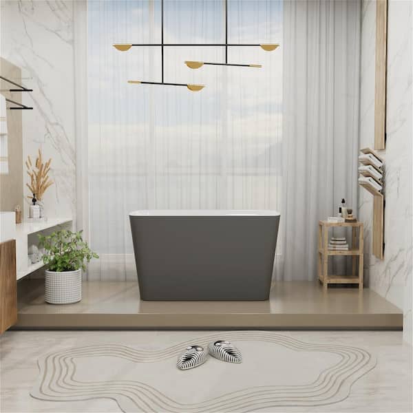 47 in. Acrylic Freestanding Flatbottom Japanese Soaking Bathtub with Pedestal Not Whirlpool SPA Tub in Gray