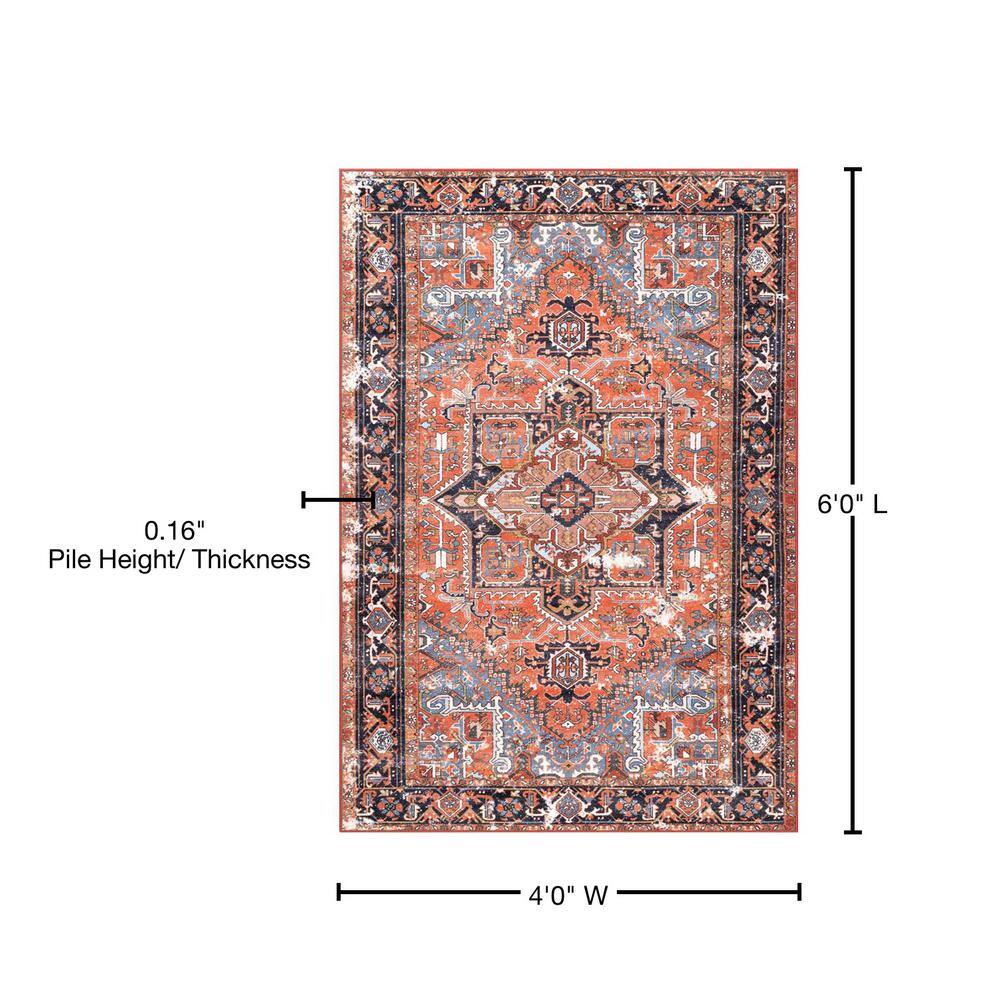 Sherita Rust and Blue Synthetic Persian Area Rug, 4' x 6'