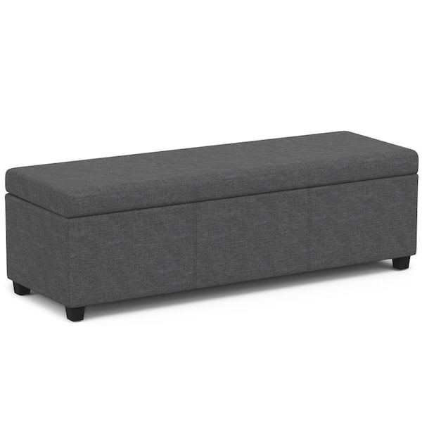 Simpli Home Avalon 54 in. Rectangle Extra Large Storage Ottoman Bench in Slate Grey Polyester linen fabric, Assembled