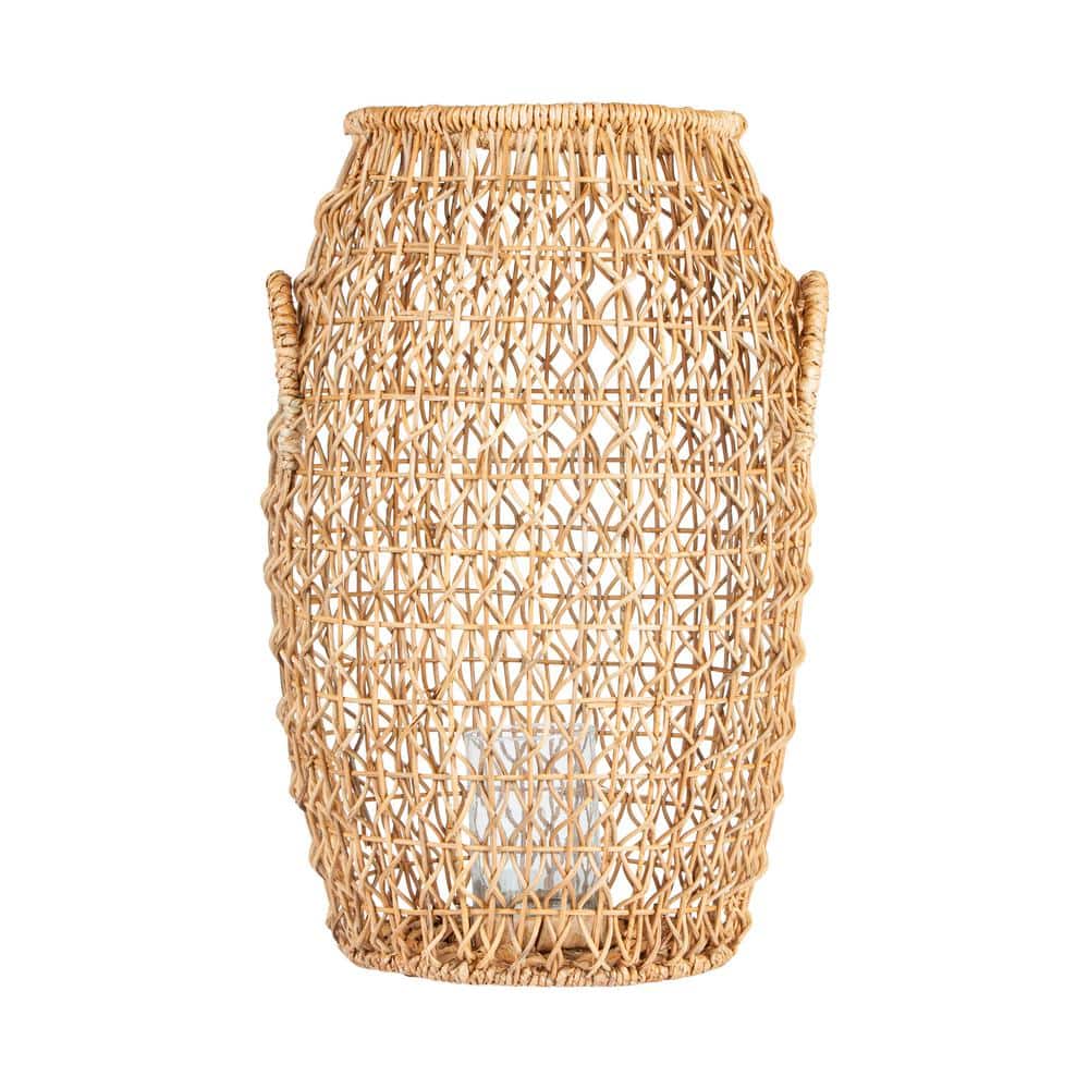 Elysian 26'' Hand-Woven Rattan & Water Hyacinth Candle Lantern with Glass Insert