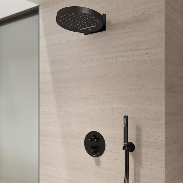 Rhum 3-Spray 12.5 in. Wall Mount Dual Fixed and Handheld Shower Head 2.5 GPM in Matte Black (Valve Included)