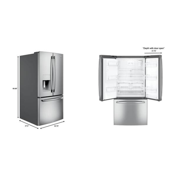 Ge 23 7 Cu Ft French Door Refrigerator In Stainless Steel Energy Star Gfe24jskss The Home Depot