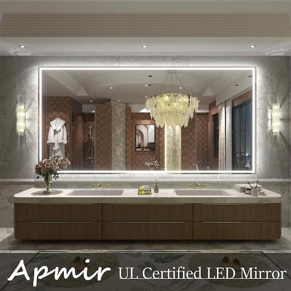 96 in. W x 48 in. H Rectangular Frameless Front and Back LED Lighted Anti-Fog Tempered Glass Wall Bathroom Vanity Mirror