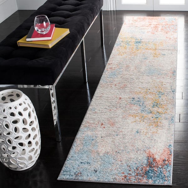 Tulum 2 ft. x 9 ft. Ivory/Pink Rustic Abstract Runner Rug
