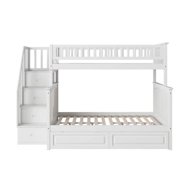 Columbia Staircase Bunk Bed Twin over Full with 2-Raised Panel Bed Drawers in White