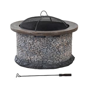 Lankershim Stone 31.89 in. x 24.21 in. Round Steel Wood Burning Firepit