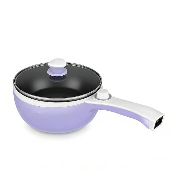 1.5 L Mini Portable Electric Hot Pot, Stainless Steel Non-Stick Sauté Pan, Rapid Noodles Electric Pot, Purple