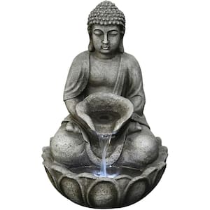 21 in. Buddha Statue Indoor or Outdoor Garden Fountain with LED Lights for Patio, Deck, Porch