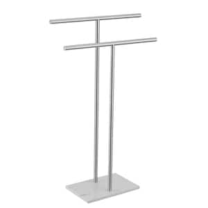 2-Tier Standing Towel Rack with 4 Towel Holders Marble Base for Bathroom Double-T Tall Towel Holder In Brushed Nickel