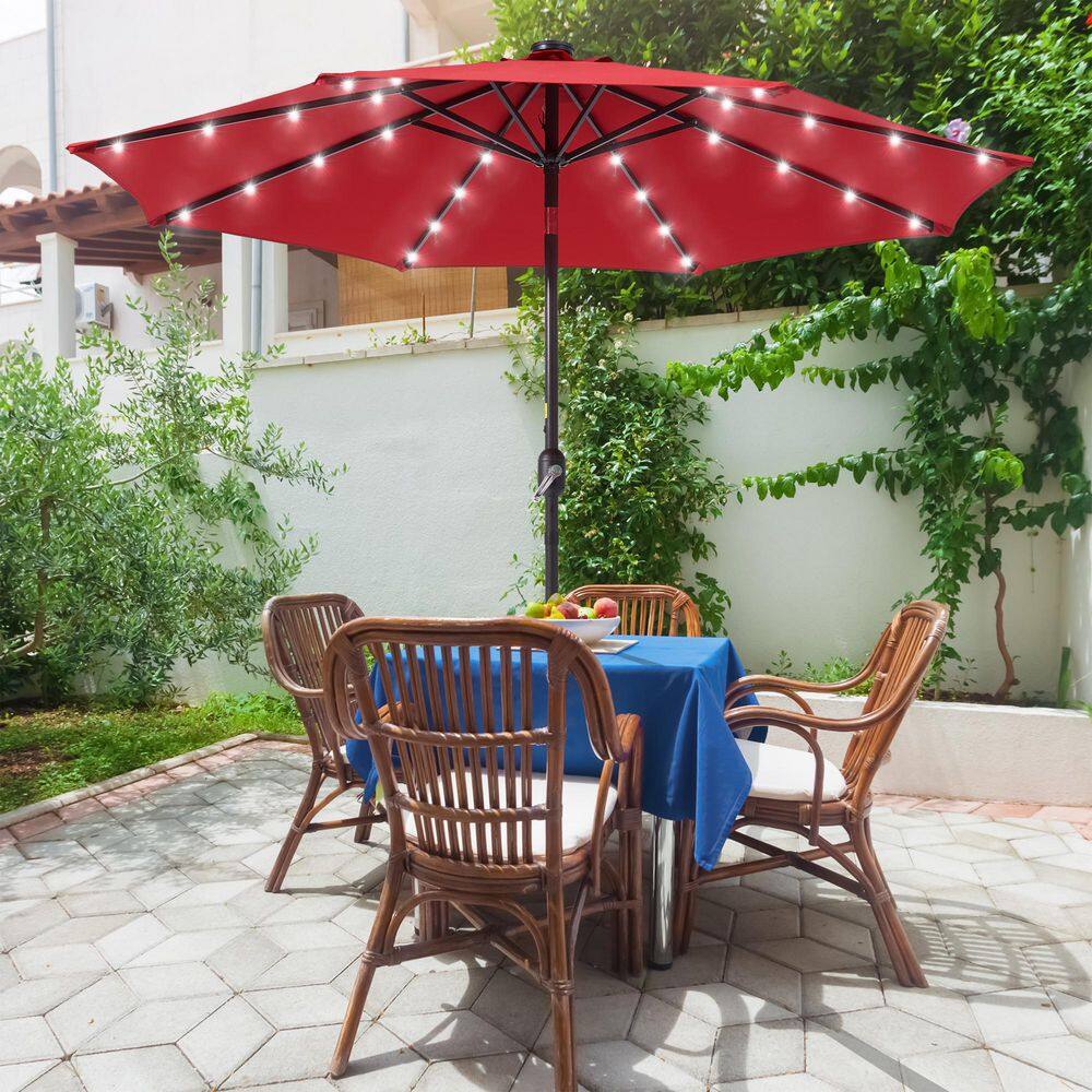 9 ft. Solar Lighted LED Outdoor Patio Market Table Umbrella in Red, UV-Resistant Canopy and Tilt Button price history on PriceWatchPro