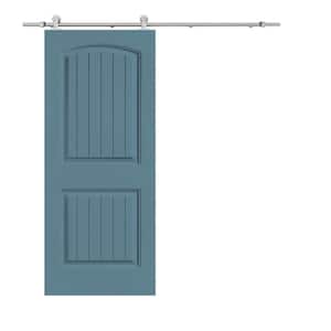 Elegant Series 30 in. x 80 in. Dignity Blue Stained Composite MDF 2 Panel Camber Top Sliding Barn Door with Hardware Kit
