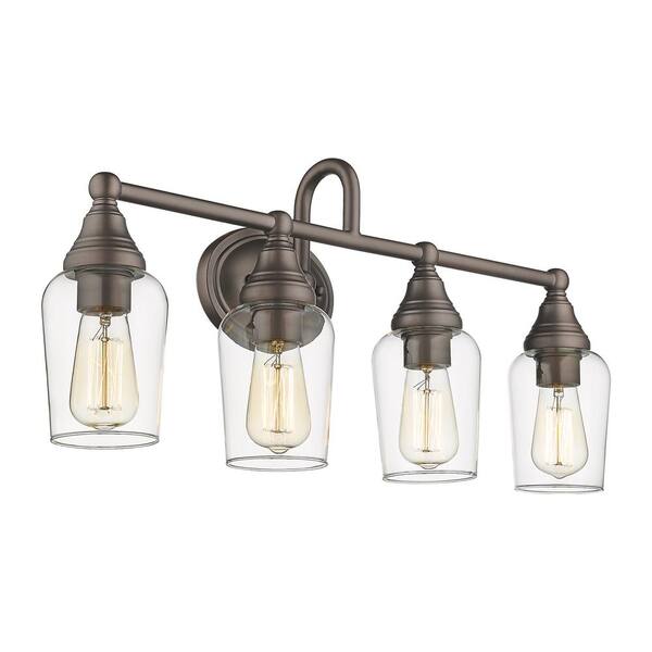 JAZAVA 27.75 in. 4-Light Oil Rubbed Bronze Indoor Bedroom Vanity Light Wall Sconce Light with Clear Glass Shade