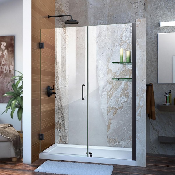 DreamLine Unidoor 53 to 54 in. x 72 in. Frameless Hinged Shower Door in Matte Black