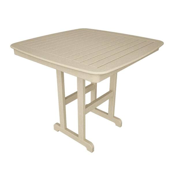 POLYWOOD Nautical 44 in. Sand Plastic Outdoor Patio Counter Table