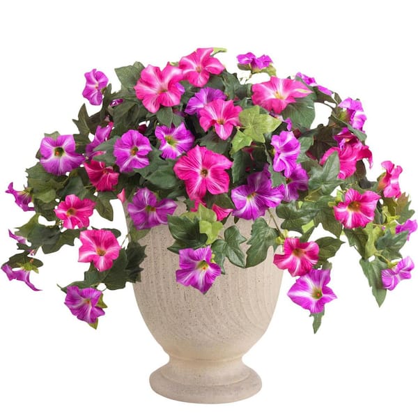 15.00 in. Fuchsia Indoor Outdoor Artificial Petunia Flowers 2 Pack UV Resistant Realistic Fake Plants for Garden