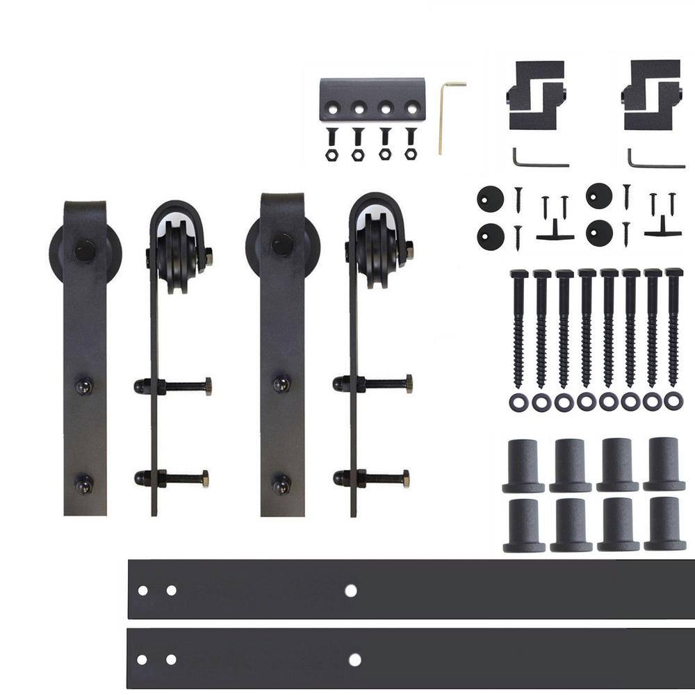 Homacer 132-in Rustic Black Indoor/Outdoor J-Strap Barn Door Hardware Kit | YT2TGH132C