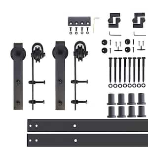 11 ft./132 in. Black Rustic Non-Bypass Sliding Barn Door Track and Hardware Kit for Double Doors