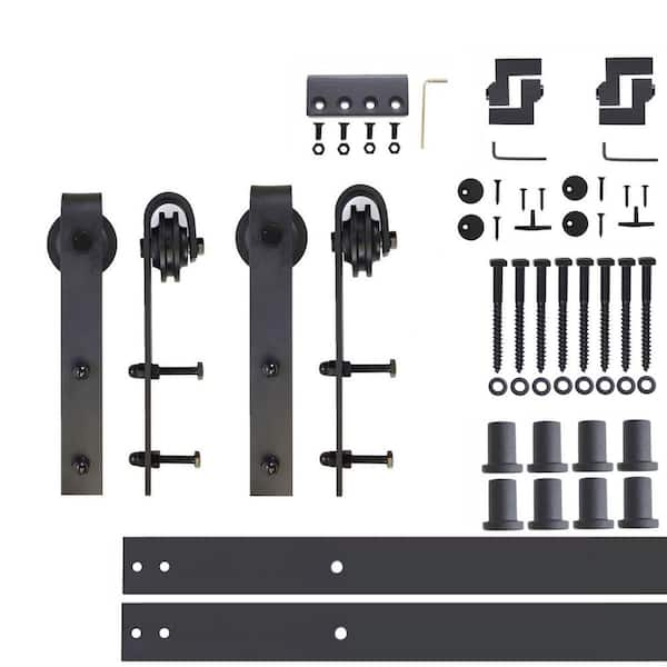 HOMACER 4 ft./48 in. Black Rustic Non-Bypass Sliding Barn Door Hardware Kit  Diamond Design Roller for Double Doors LX2TGH048C - The Home Depot