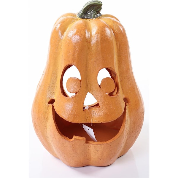 Merrily 14 in. H x 10.5 in Dia Jack-O-Lantern, Light Orange