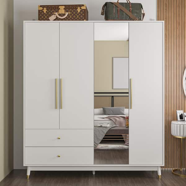 FUFU&GAGA 2-Door Wardrobe with Drawers, Mirror, Rod, Shelves