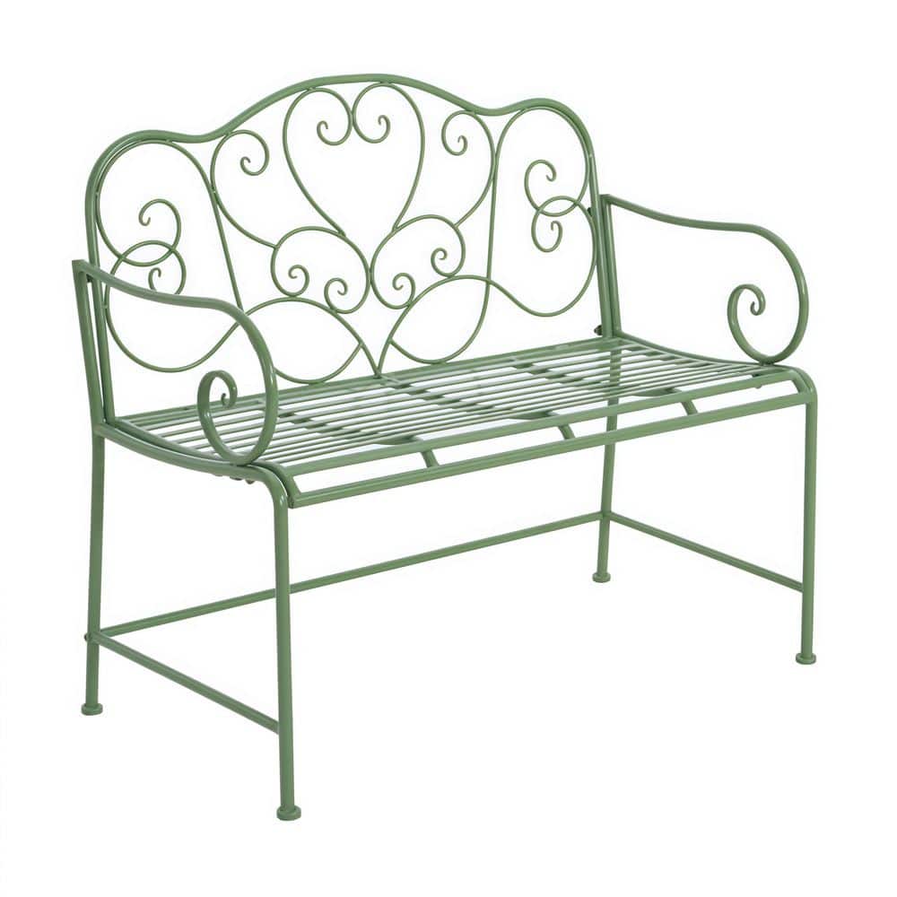 41 in. Green Metal Outdoor Bench, 2-Person Iron Vintage Scroll Patio Garden Seat for Patio Garden Entryway price history on PriceWatchPro