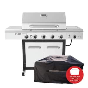 Deluxe 5-Burner Propane Gas Grill in Stainless Steel and Black with Side Burner with Cover