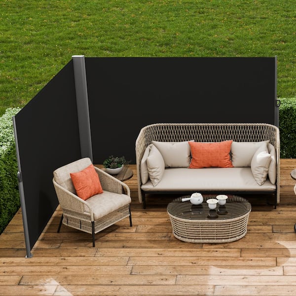 Retractable Side Awning, 71 in. x 236 in. Made of aluminum with 280 g polyester. Water-proof, Privacy screen. Black