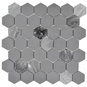 Rockart Gray Granite 12 in. x 12 in. Hexagon Matte Natural Stone and Glass Mosaic Tile (10.7639 sq. ft./Case)