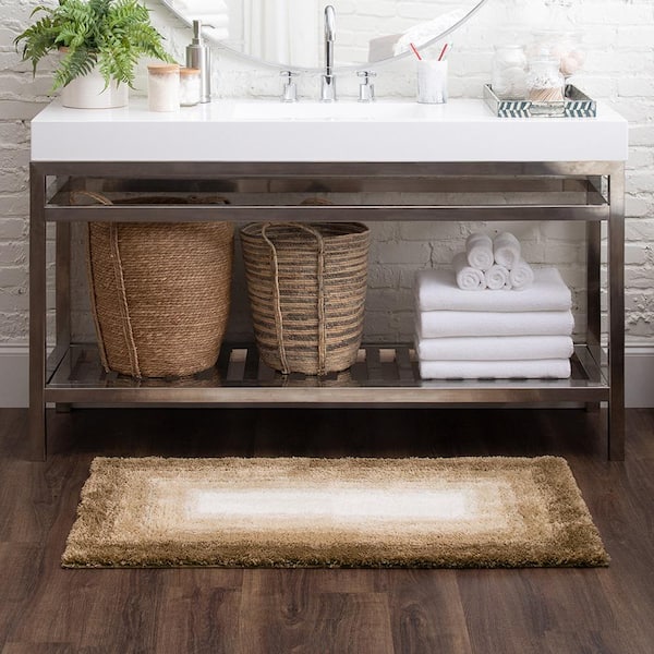Ombre Border Barley 24 in. x 60 in. Brown Polyester Machine Washable Bath Mat