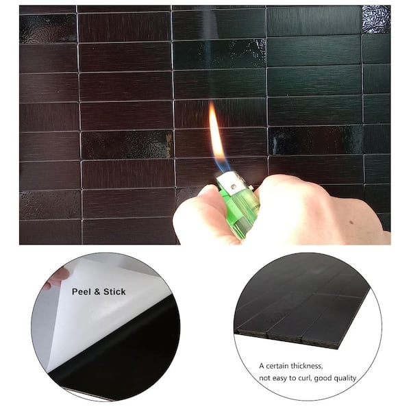 Black Brushed 11.33 in. x 11.85 in. Aluminum Peel and Stick Backsplash Tile for Kitchen, Pack of 10