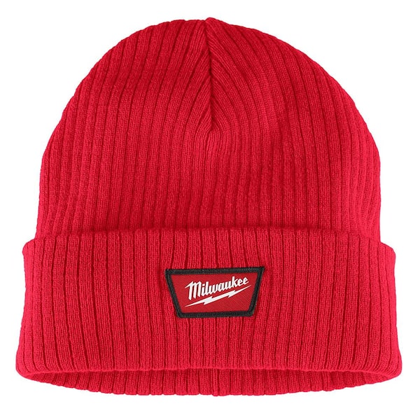 Milwaukee Red Rib-Knit Cuffed Beanie Hat M750R - The Home Depot