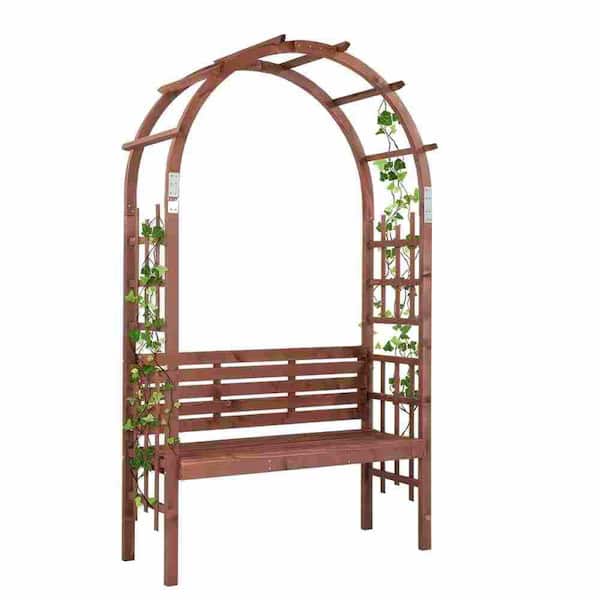 6.8 ft. Wood Arch with Bench for Two, Garden Arbor Trellis for Climbing Plants, Outdoor Patio Decor, Dark Brown