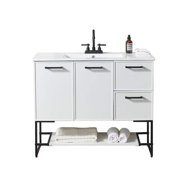VC CUCINE 40 in. W x 18 in. D x 34 in. H Bathroom Vanity in Matt White with White Ceramic Top