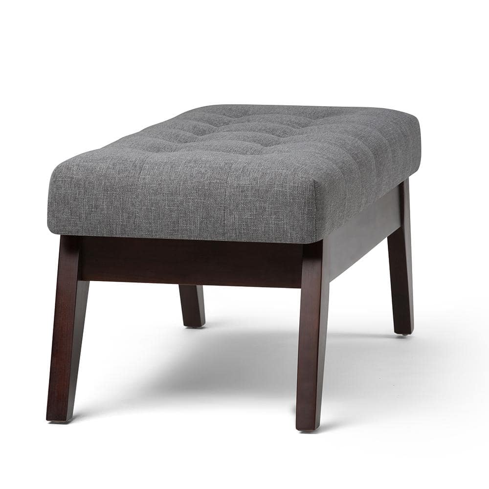 Draper Mid-Century Modern Slate Grey Linen Tufted Ottoman Bench