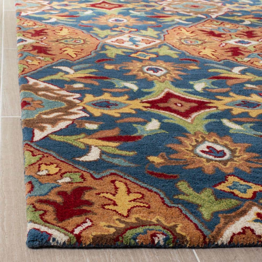 Heritage Hand-Tufted Blue and Camel Square Wool Accent Rug - 2' x 3'