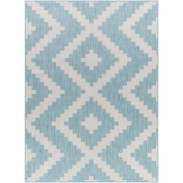 Livabliss Long Beach Teal/Gray Chevron 7 ft. x 9 ft. Indoor/Outdoor Area Rug