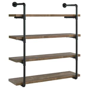 11.5 in. L x 39.25 in. W x 46 in. H Brown Wooden Wall Shelf with 4-Tier Shelves and Pipe Design Frame