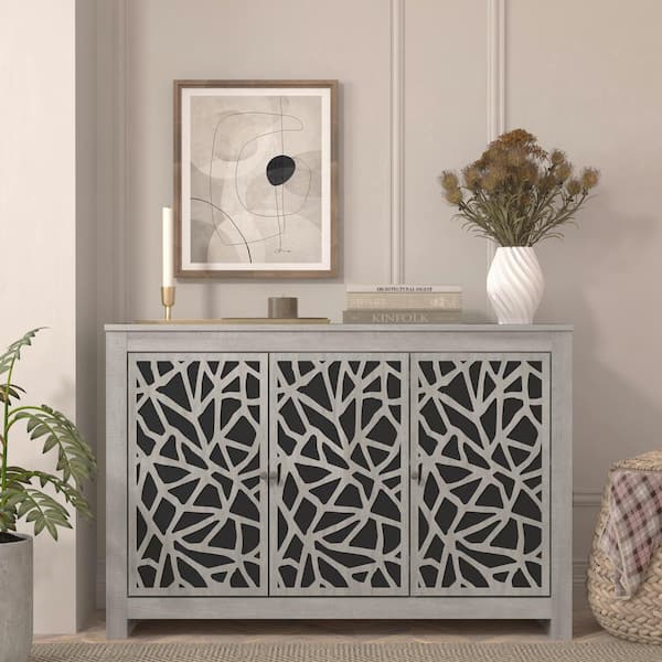 GALANO Culbreath Dusty Gray Oak Wood 44.3 in. 3-Door Sideboard with Adjustable Shelves