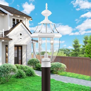 Aston 21 in. 2-Light White Cast Brass Hardwired Outdoor Rust Resistant Post Light with No Bulbs Included