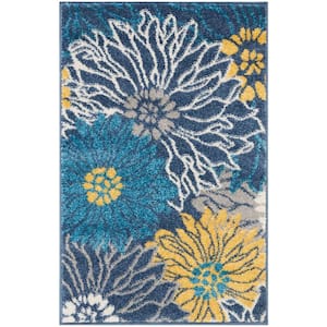 Passion Blue 2 ft. x 3 ft. Floral Contemporary Kitchen Area Rug
