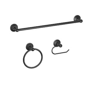 Deveral 3-Piece Bath Hardware Set with Towel Ring, Toilet Paper Holder and 24 in.Towel Bar in Matte Black