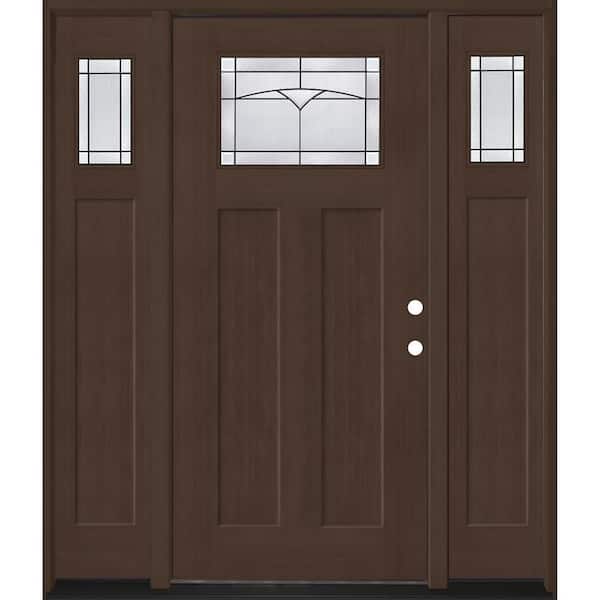 Regency 64 in. x 80 in. 1/4 TopL Horizon Glass LHIS Hickory Fir Fiberglass Prehung Front Door w/12in-1/4Top SLs 4-9/16