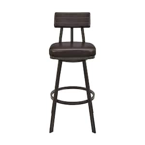Jinab 38-42 in. Brown/Brown Metal 26 in. Bar Stool with Faux Leather Seat